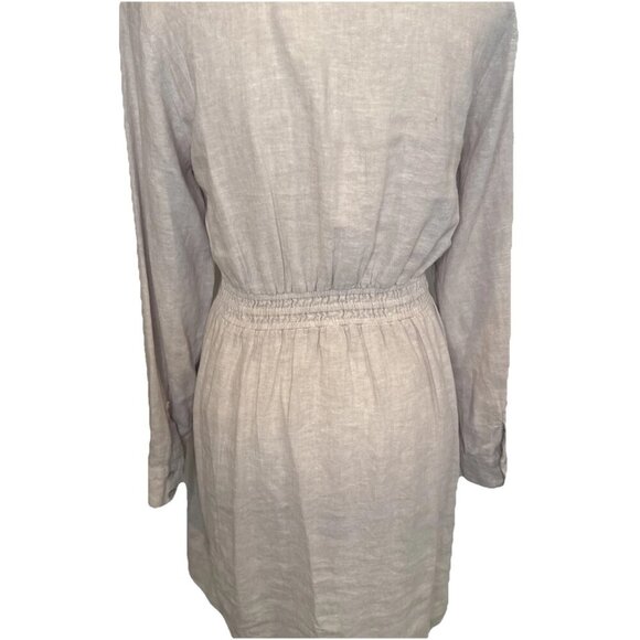 Joie Beige Long Sleeve Knot Front Linen Blend Collared Dress Sz S Travel Coastal - Picture 6 of 11